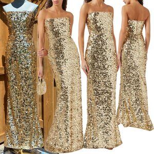 🆕 BRONX & BANCO 🧿 NWOT Farah Strapless Sequins Gown, Gold, Sz S US 4